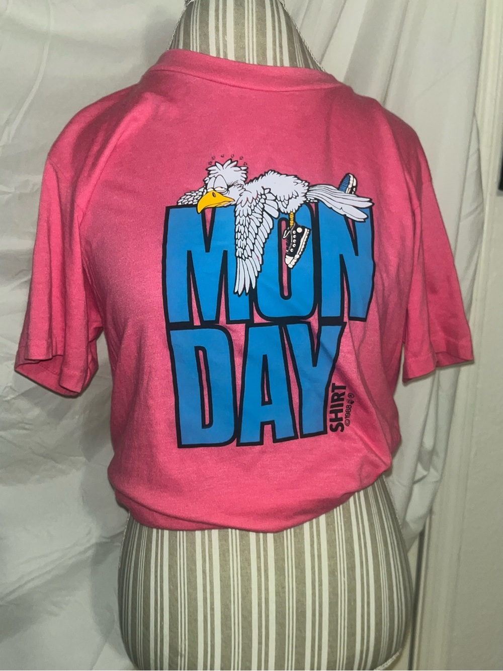 Vintage 80s Hanes Fifty-Fifty Monday Shirt Pink Graphic Tee Size large